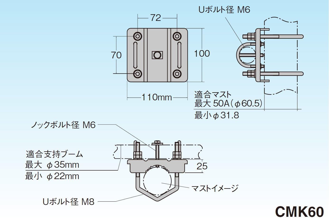 Maspro Denko CMK60 Boom Fixing Brackets, Compatible Antenna Boom Diameter 0.9 - 1.4 inches (22 - 35 mm) : Electronics