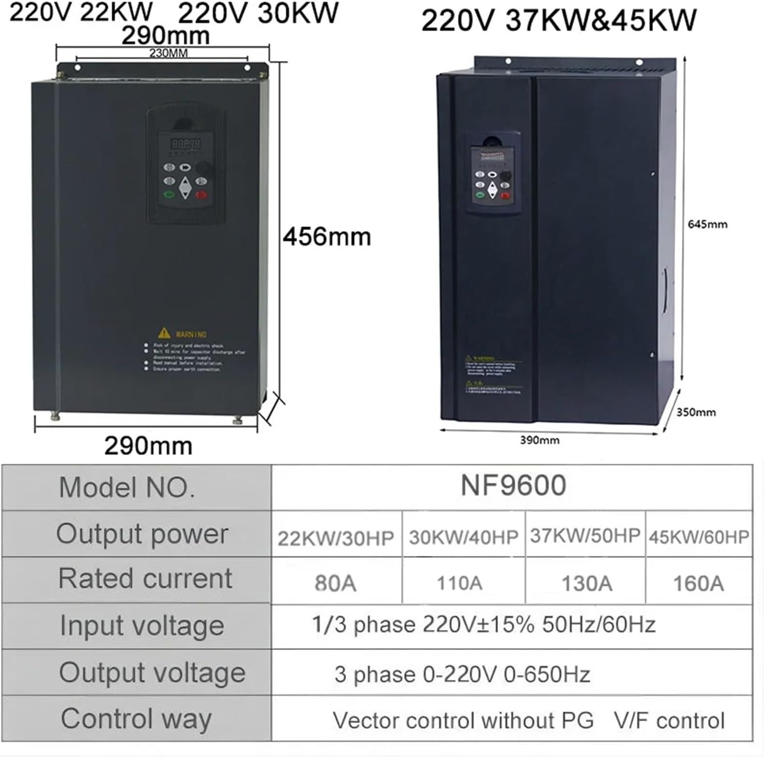 37-45KW VFD 220V Variable Frequency Converter 1 Phase Input 3phases Output Inverter(220V 37KW)