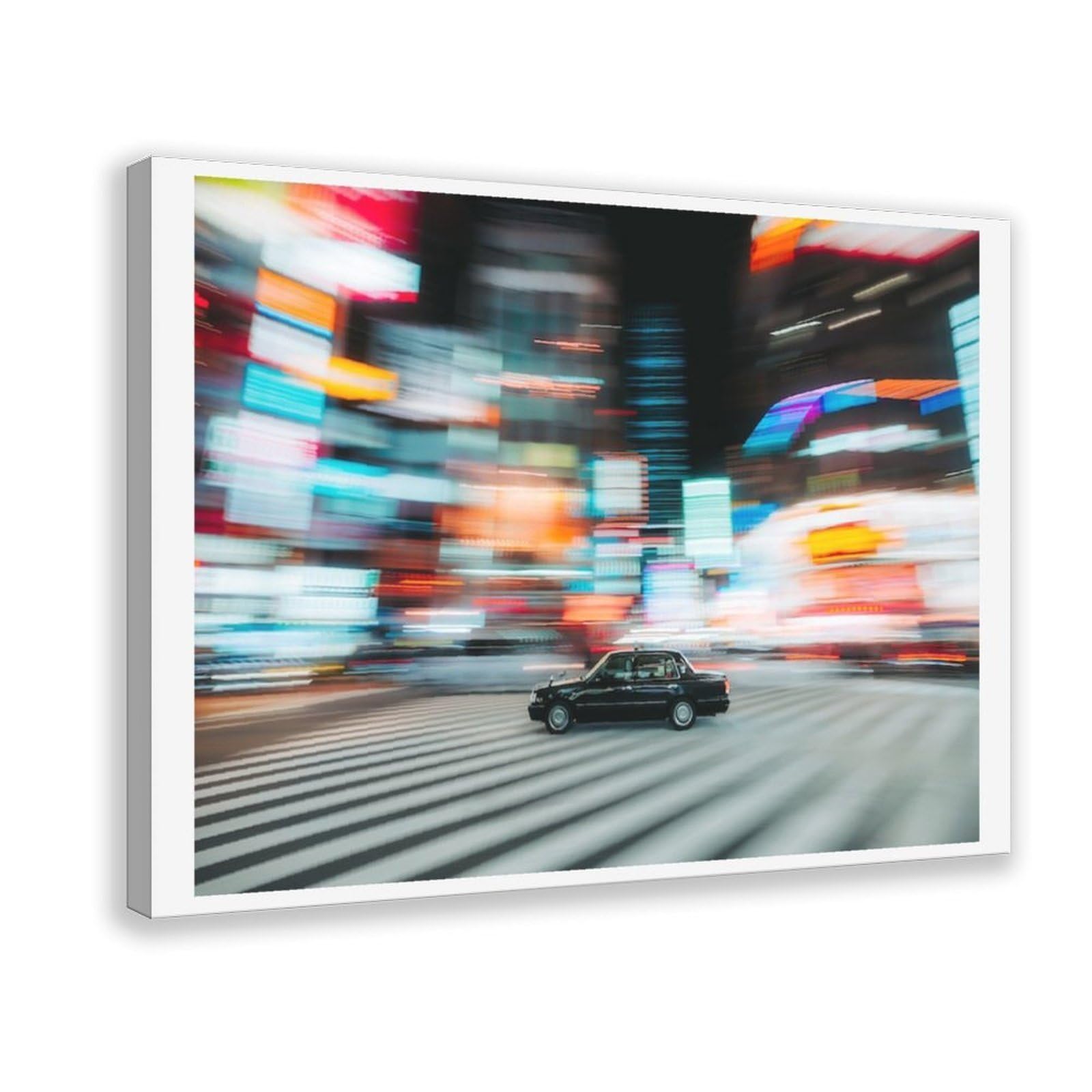 HEYANM Tokyo Night Print Shinjuku Taxi Japan Urban Art Canvas Poster Wall Art Paintings for Living Room Bedroom Decoration Frame 20x30inch