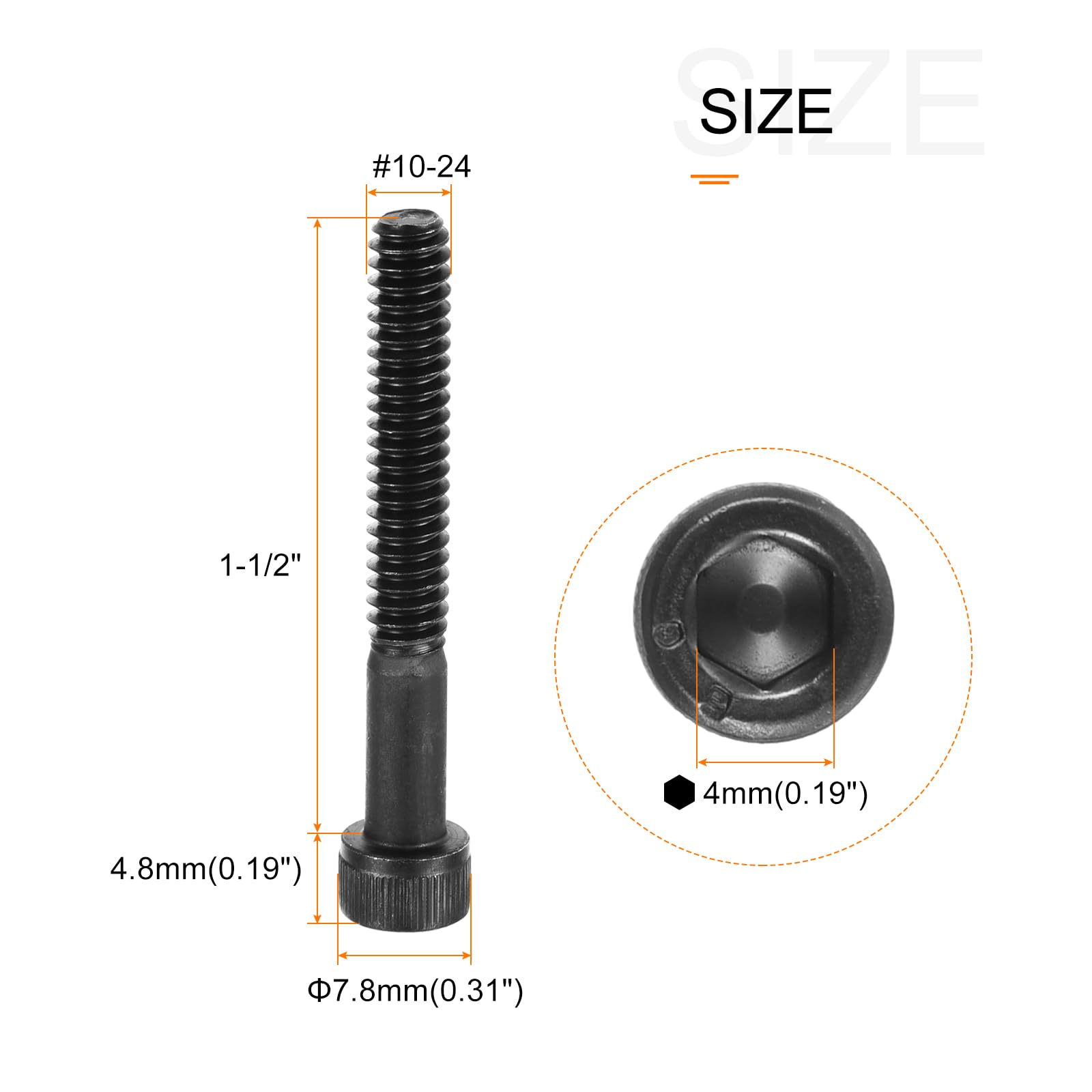 METALLIXITY Hex Socket Bolts (#10-24x1-1/2") 50pcs, 12.9 Grade Alloy Steel Hex Socket Drive Screw - Image 2
