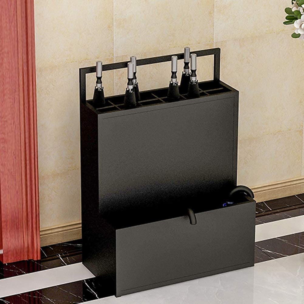 Porte-parapluie en métal avec trous de drainage Support commercial pour bâtons de canne et élégant 48 x 27 x 67 cm Disponible en 5 couleurs – Noir