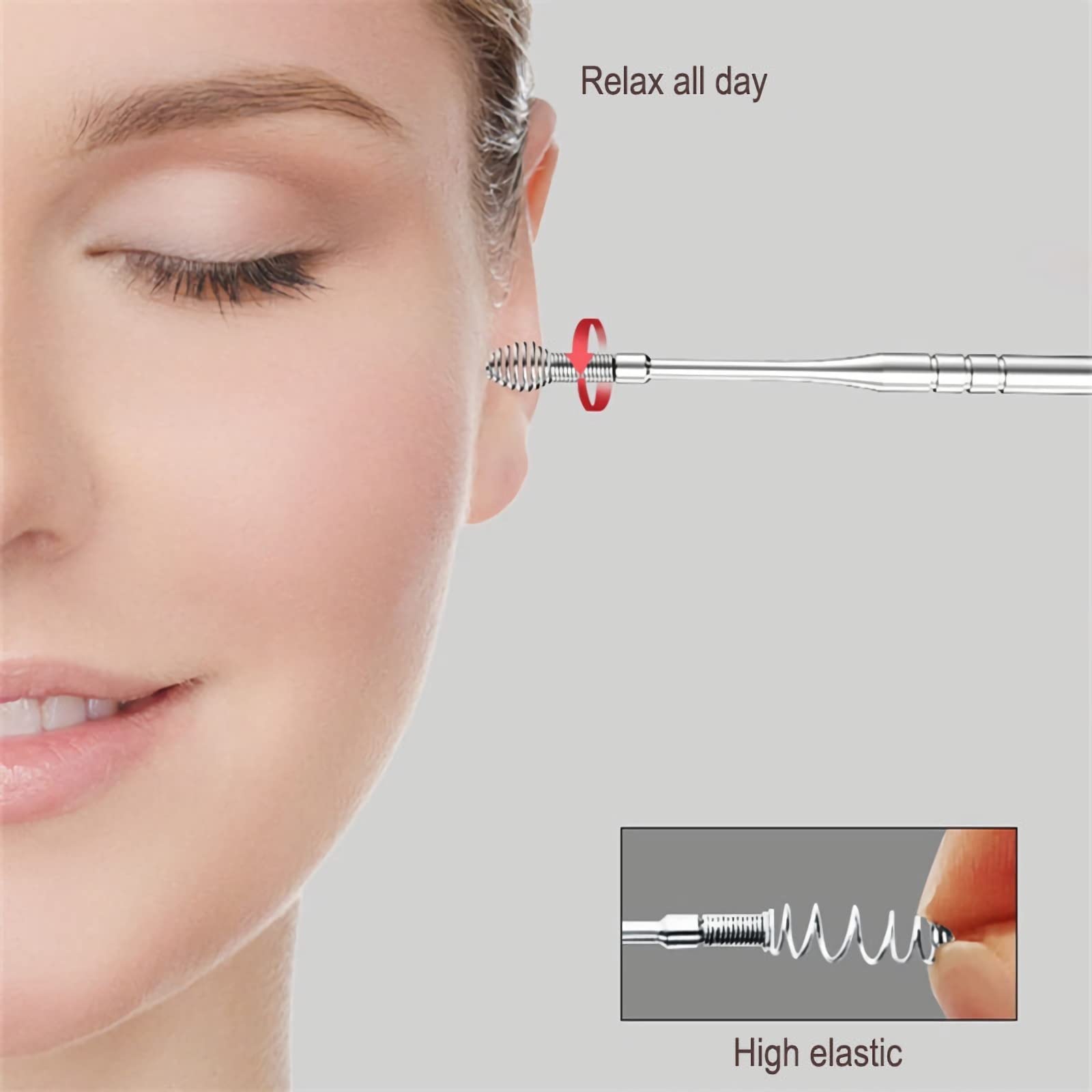 Kit de eliminación de cerumen de oído, herramienta de limpieza de oídos, herramienta de eliminación de cera de oído de acero inoxidable con caja de almacenamiento de cuero (amarillo y morado)