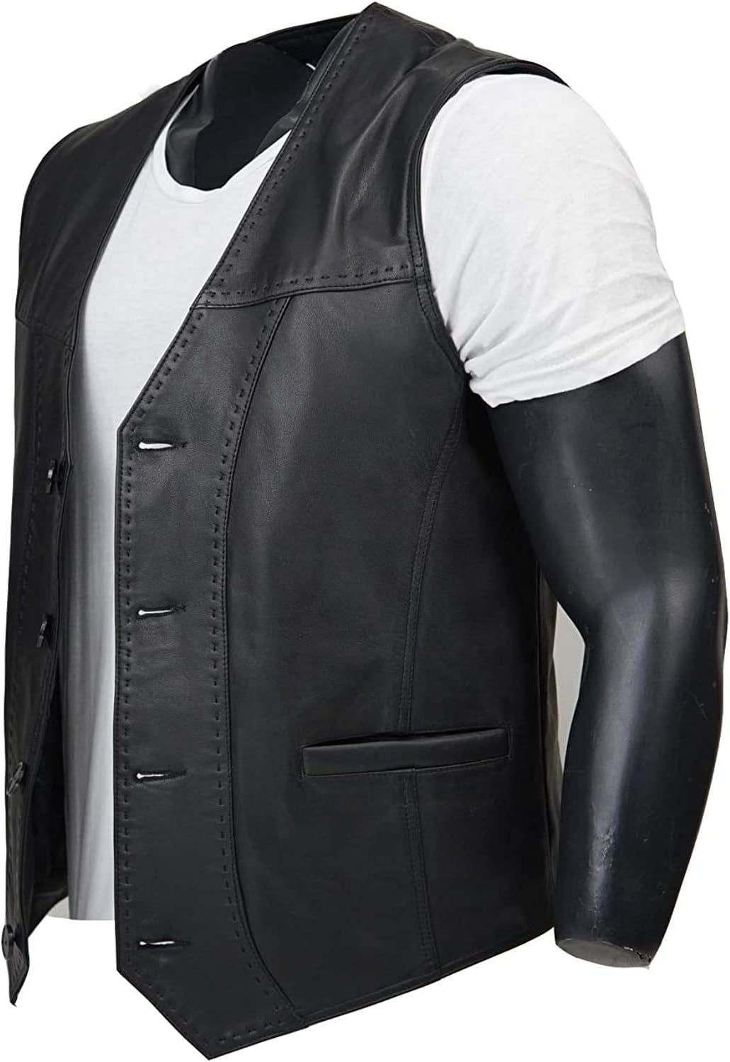 100% Lamb Leather Vest, Black Leather Vest, Soft Sheepskin Vest