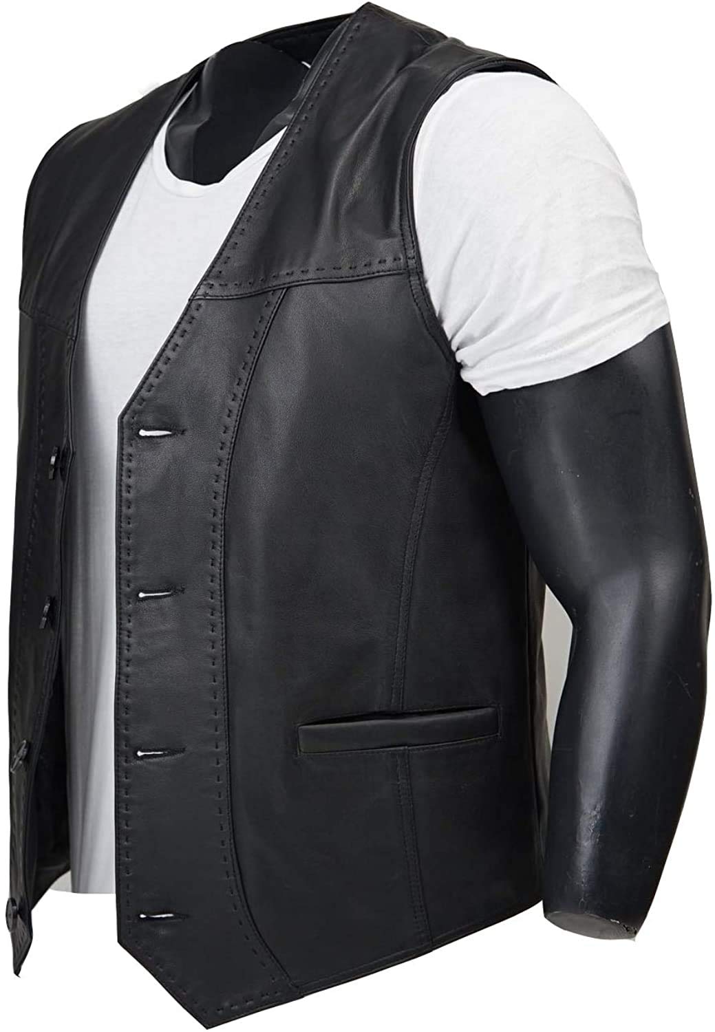 Gilet in pelle di agnello 100%, gilet in pelle nera, gilet in pelle di pecora morbida