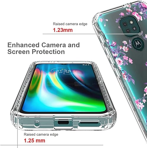 Miniatura 9 de sidande Funda para Moto G9 Play, XT2083-1 con protector de pantalla de vidrio templado, funda protectora delgada de TPU floral transparente de