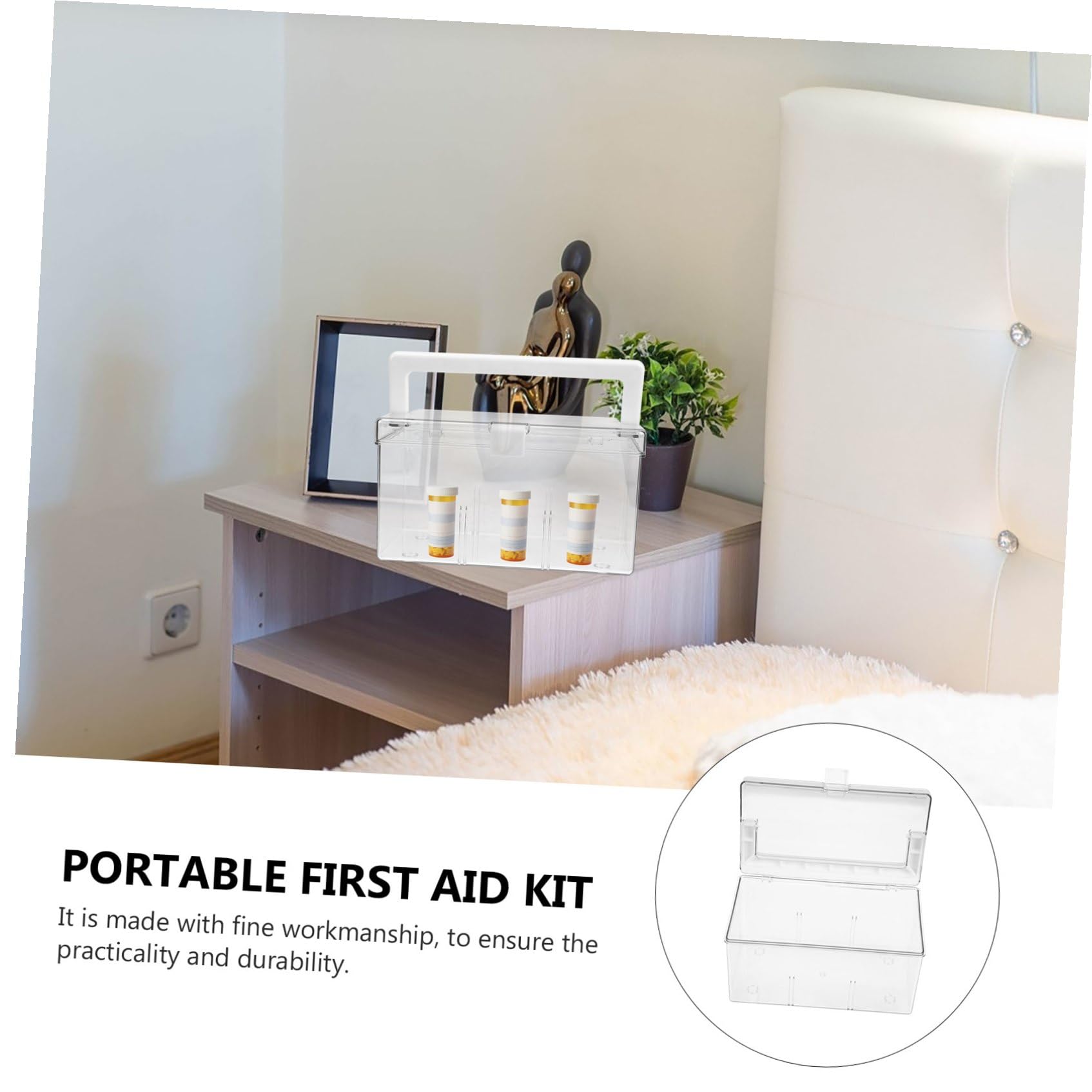 Scatola Pronto Soccorso Portatile con Coperchio in Pet | Contenitore Trasparente Multiuso, per Casa e Viaggio, Box con Maniglia, Formato Compatto
