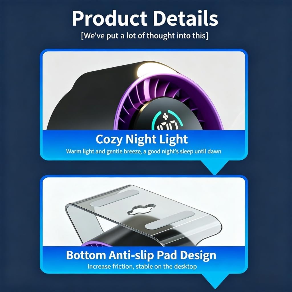 Small Table Fan Multiple Speed picks Low Noise Operation Night Light Feature