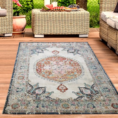 CARPETIA Teppich Orient Teppich Outdoor Wohnzimmerteppich Vintage bunt Größe 120x170 cm
