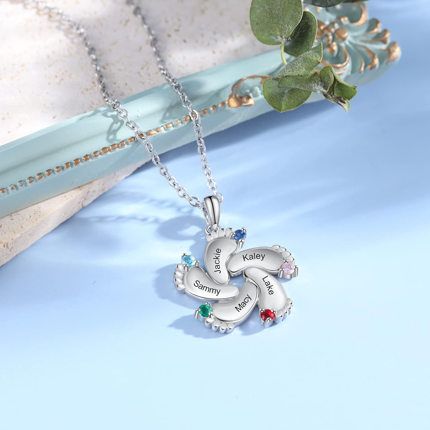 Personalized Mothers Name Necklace with Heart Birthstone Necklace for Women Custom Mom Necklace for Mother's Day