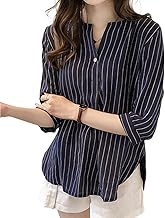 [Ｓｕｅｅｙａ] スイーヤ シャツ ブラウス レディース ストライプ スリット 七分袖 ゆったり 大きいサイズ プルオーバー トップス お洒落 可愛い カジュアル ファッション 通勤 日常 夏 秋