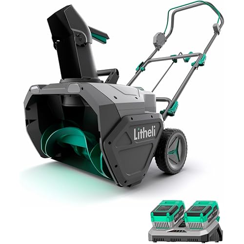 Litheli 2x20V Cordless Snow Blower, 20'' Brushless Electric Snow Thrower with Wheels, 180° Adjustable Chute, LED Lights, Battery & Charger Included, Heavy Duty for Driveway Patio
