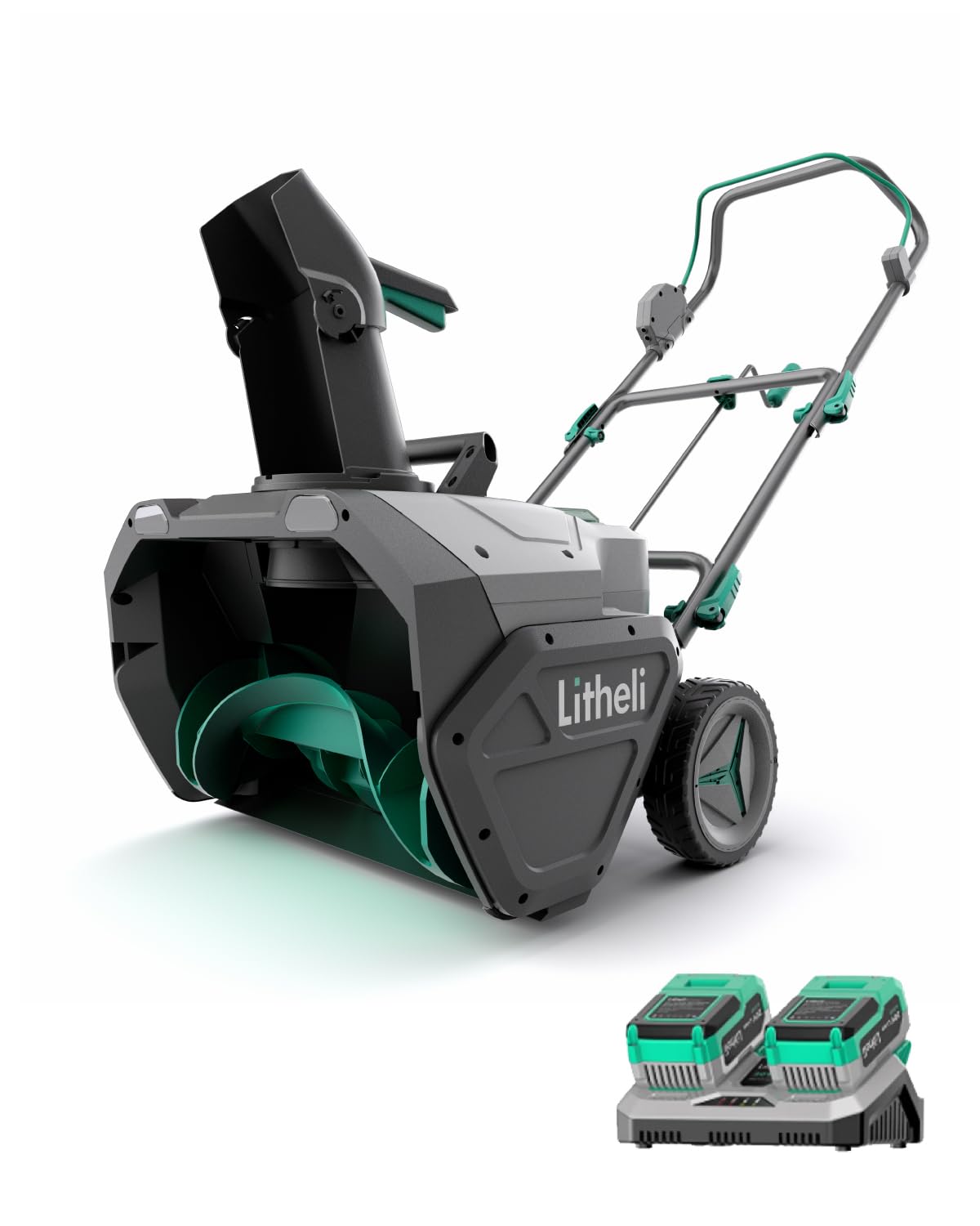 Litheli 2x20V Cordless Snow Blower, 20'' Brushless Electric Snow Thrower with Wheels, 180ยฐ Adjustable Chute, LED Lights, Battery & Charger Included, Heavy Duty for Driveway Patio E1 Snow Blower