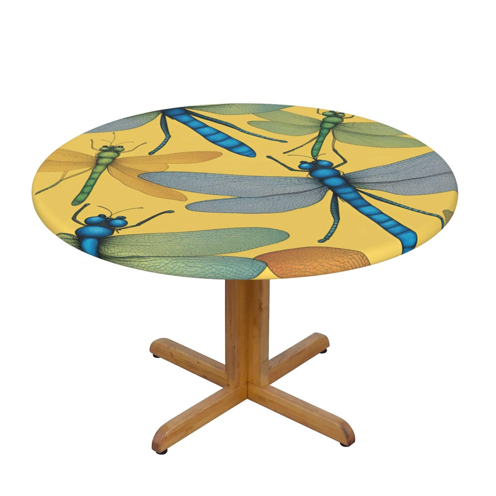 Colorful Dragonfly Print Wipe Clean Oval Tablecloth Stain-Resistant Dining Table Accessories Table Protector For Home