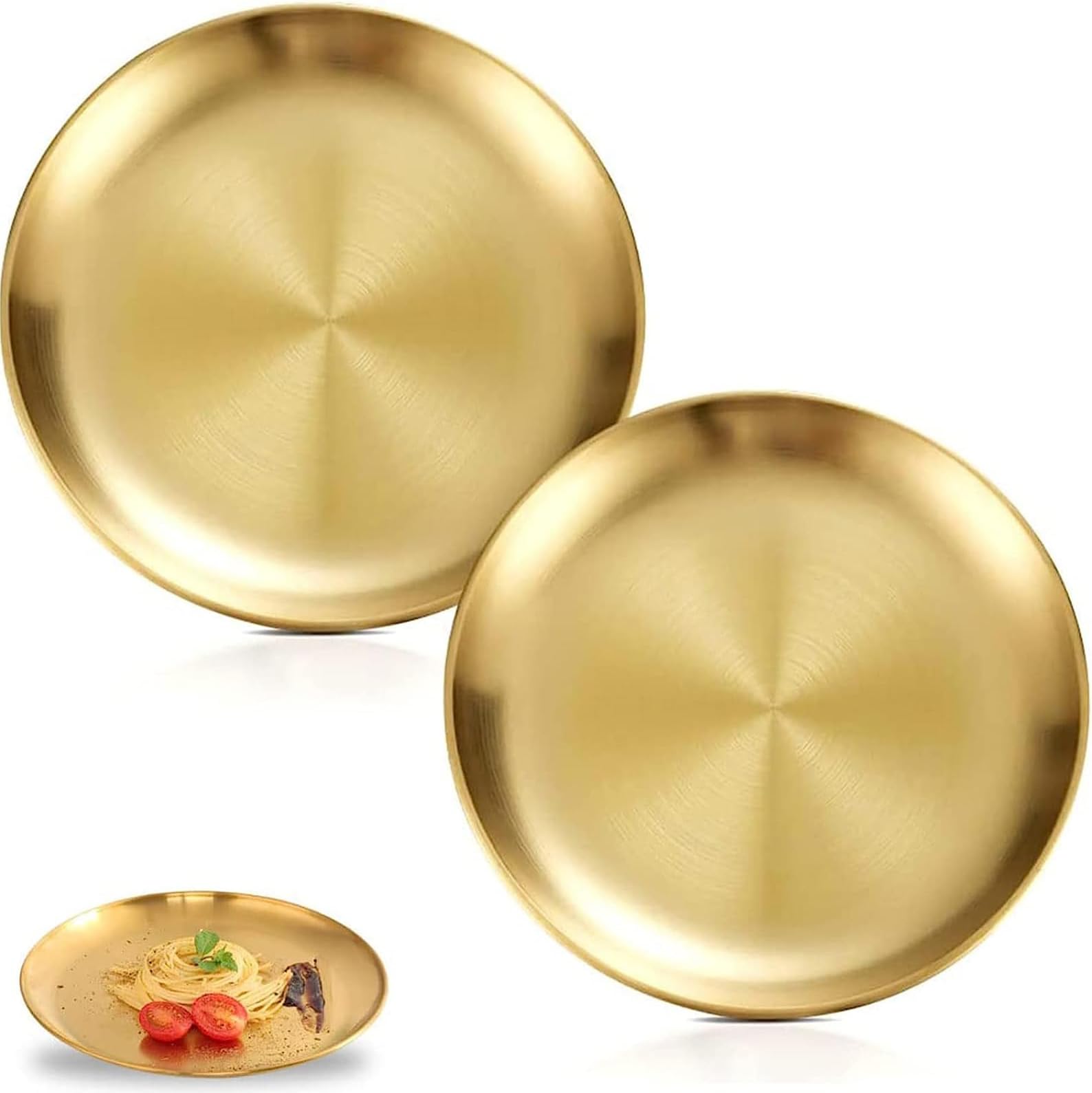 Stainless Steel Gold Plates, Gold Brushed Stainless Steel Plates, 304 Stainless Steel Dinner Plates, for Home, Outdoor Camping, Picnic (Gold)