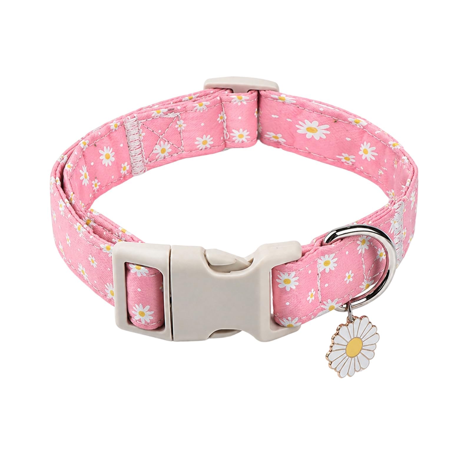 Adjustable Pink Floral Dog Collar, Soft Cute Puppy Collar for Small Dogs 1-3kg, Girl Style XS Size Pet Collar for Daily Walking & Training