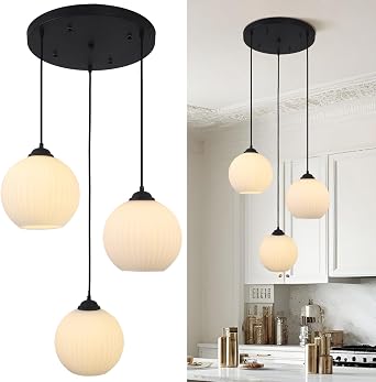 3 Light Globe Cluster Chandelier Black Cluster Pendant Light Milk Glass Chandelier Light Fixture 3 Pendant Light Fixtures Ceiling Hanging Modern Kitchen Pendant Lighting