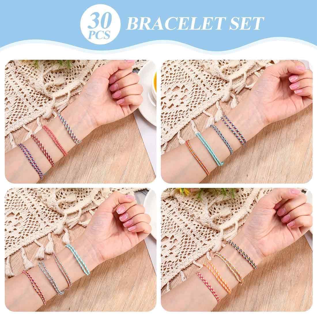 30 Woven Friendship Bracelets for Girls, Boho Handmade Bands for Gifts & Fashion Accessories
