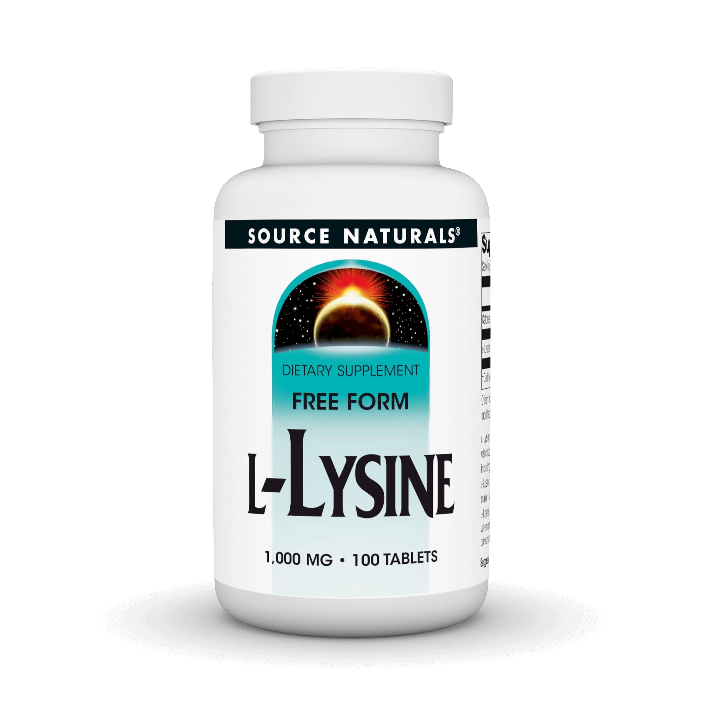 Source Naturals L-Lysine Free Form, 1,000 mg - Amino Acid Supplement Supports Energy Formation & Collagen* - 100 Tablets