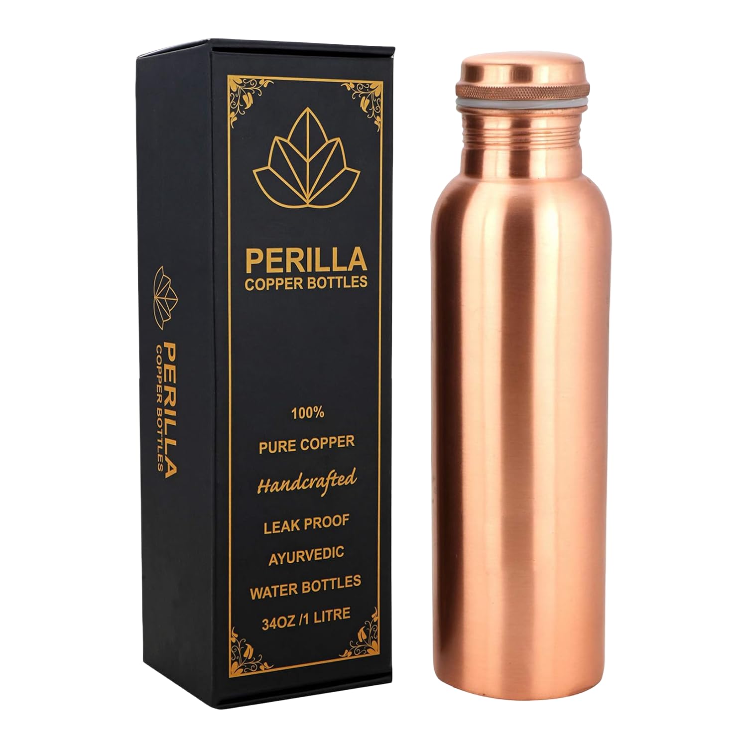 Amazon｜Perilla Home 純銅ウォーターボトル 34オンス 漏れ防止 100