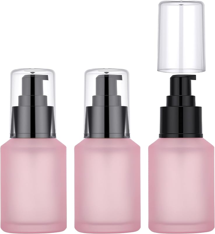 Segbeauty Frascos Recarregáveis de Vidro Fosco com Bomba, Rosa, 60 mL, Pacote com 3