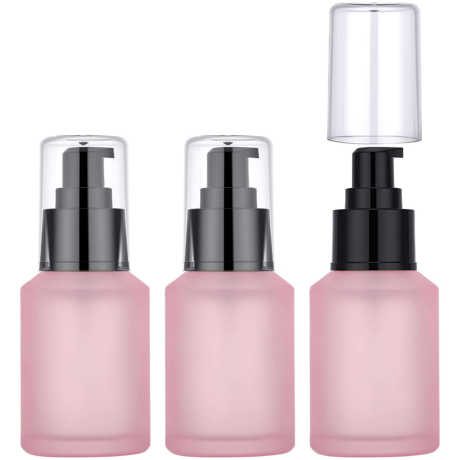 Segbeauty 2oz Frosted Glass Refillable Pump Bottles for Toiletries, 3pcs Travel Size Empty Bottles with Pumps for Foundation, 60ml Pink Travel Containers for Oils Bottle Dispenser Liquid Containers