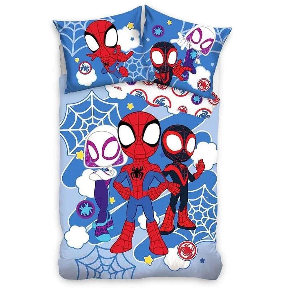 Spiderman Spidey Light Character - Juego de ropa de cama infantil, funda nórdica de 140 x 200 cm y funda de almohada de 60 x 65 cm, 100% algodón, multicolor