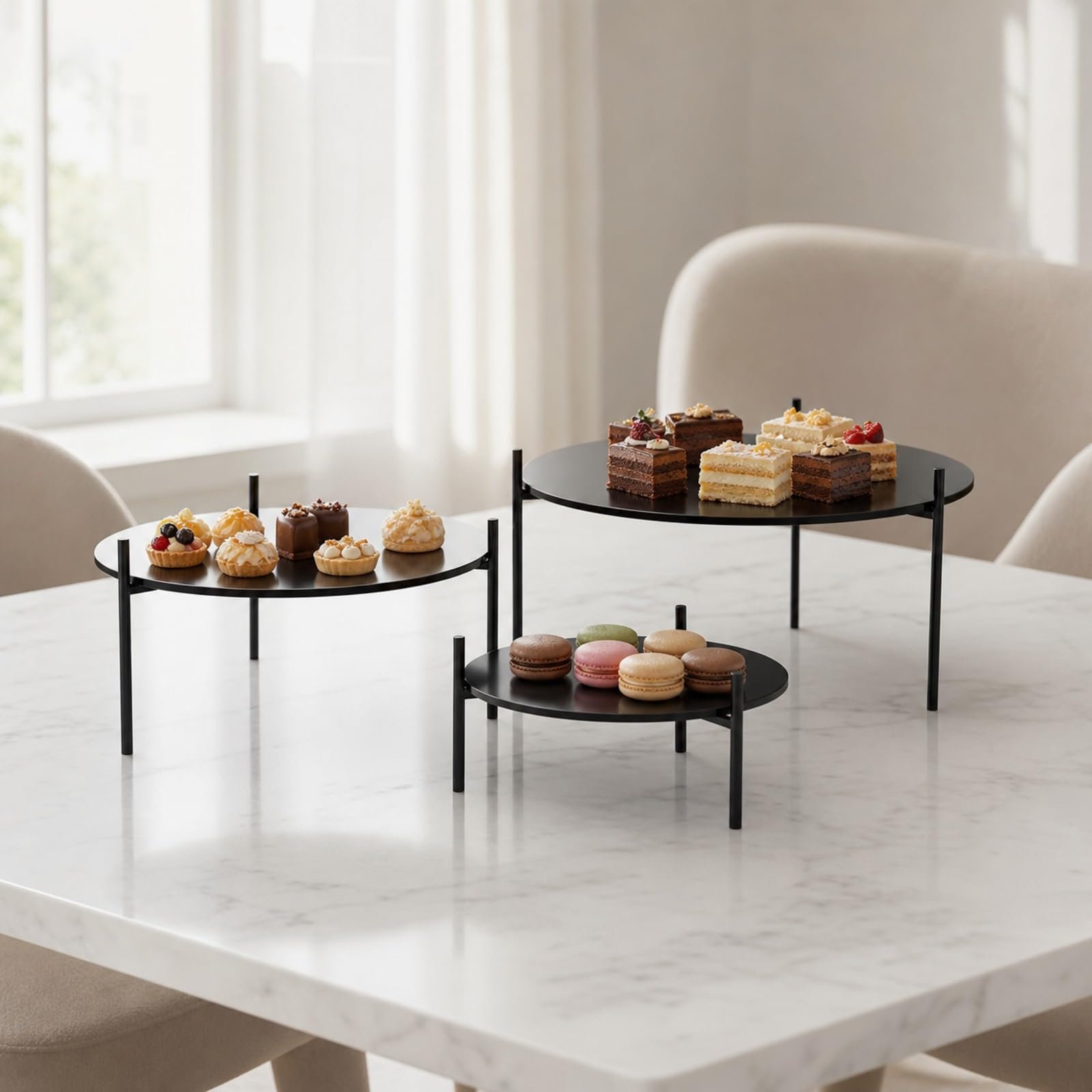 3 Pezzi Alzatina Nera con Vassoio Acrilico Decorativo Pasticcini con Vassoio in Acrilico Elegante per Buffet, Feste Del Tè