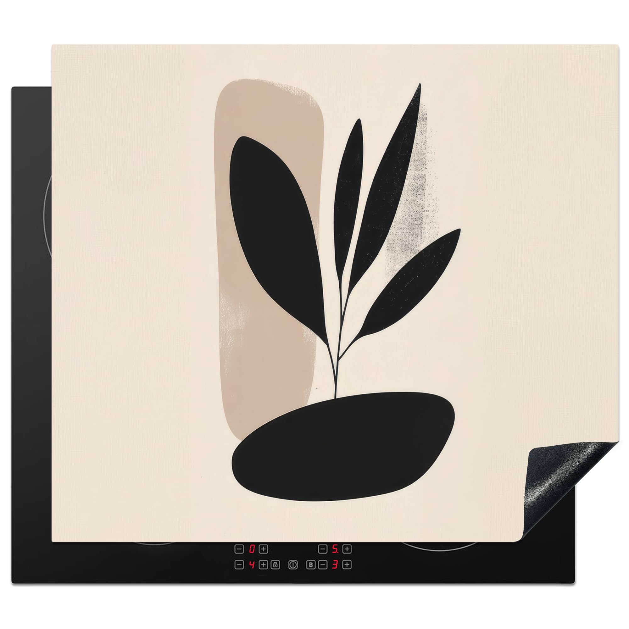 KitchenYeah© Induction Hob Cover Protector Mat 20.1"x23.2" / 59x51 cm Kitchen Universal Ceramic Covers for Electric Cookers Vinyl Plant - Beige - Japandi — image 1