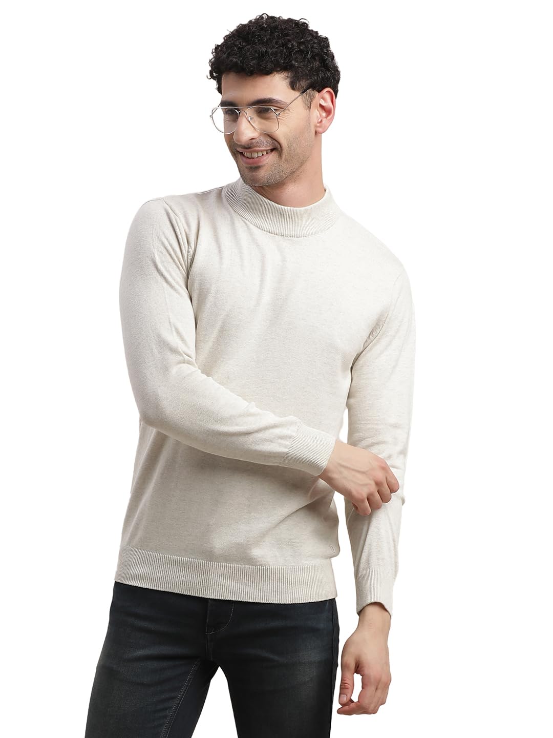 turtle Men White Knitted Stripes Stand Collar Pullover-picture-37