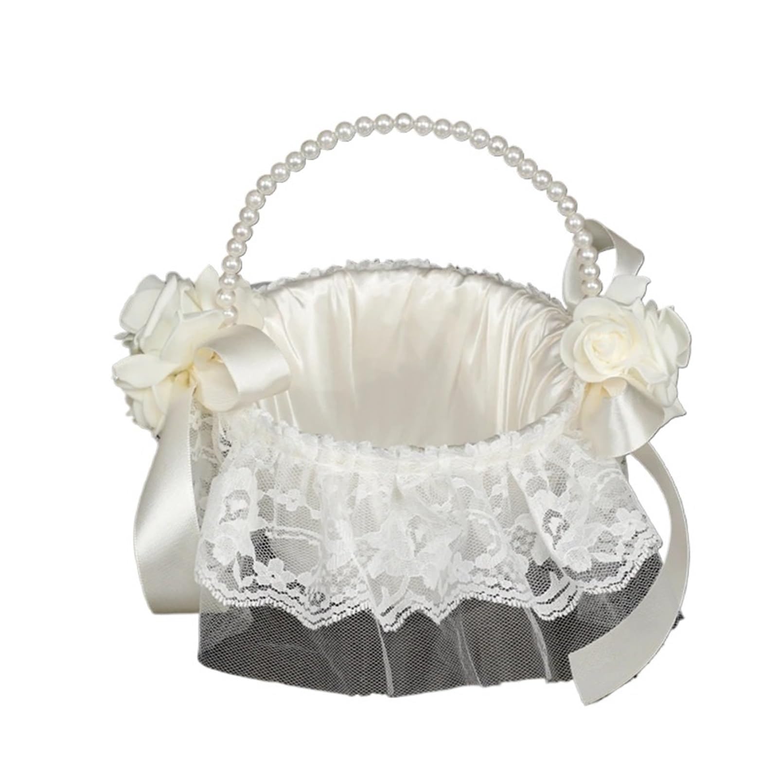 Wedding Petal Confetti Basket, White Lace Flower Basket for Wedding Ceremony Hand Held Decoration(White5)