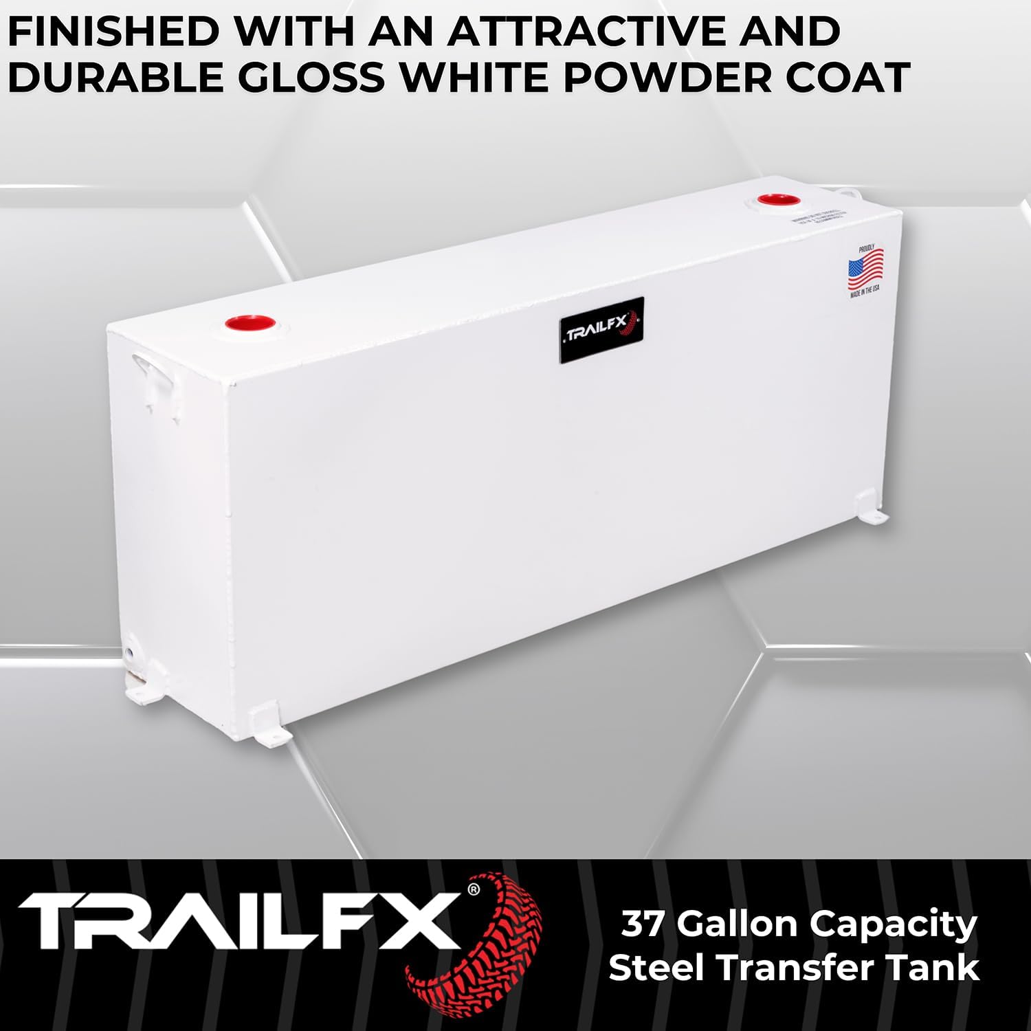TrailFX 21040SW Liquid Transfer Tank 37 Gallon Capacity Rectangular Vertical Steel Tank Gloss White Powder Coat Vented Lockable Cap For Diesel and Non-Flammable Liquids