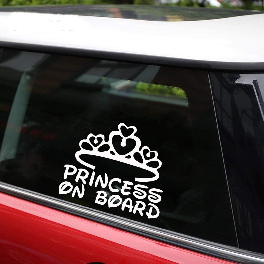 Car Decals and Stickers Princess On Board for Girl Car Styling Stickers 5.5'' x 6.7" Reflective Car Body Door Window Decoration Stickers Vinyl Stickers Decals (White)