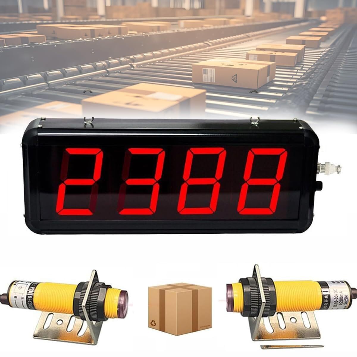 Compteur numérique LED à 4 chiffres, compteur jusqu'à 9999, distance de détection 0-5 m, avec télécommande, pour bande transporteuse, automatisation d'usine