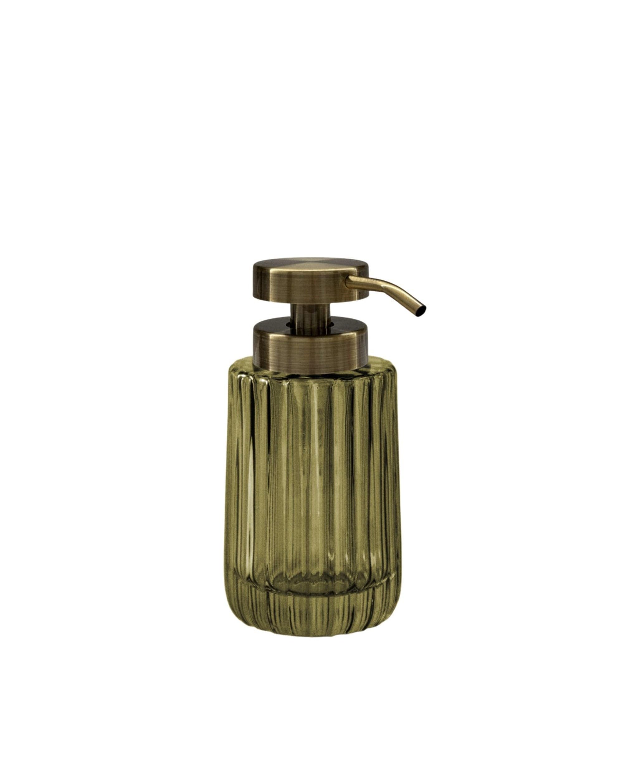 COSMIC Lido Dispensador de Jabón para Baño de Diseño Elegante y Circular. Dosificador de Encimera para Aseo y Cocina de Cristal. Accesorio Recargable de 300 Ml en Color Verde