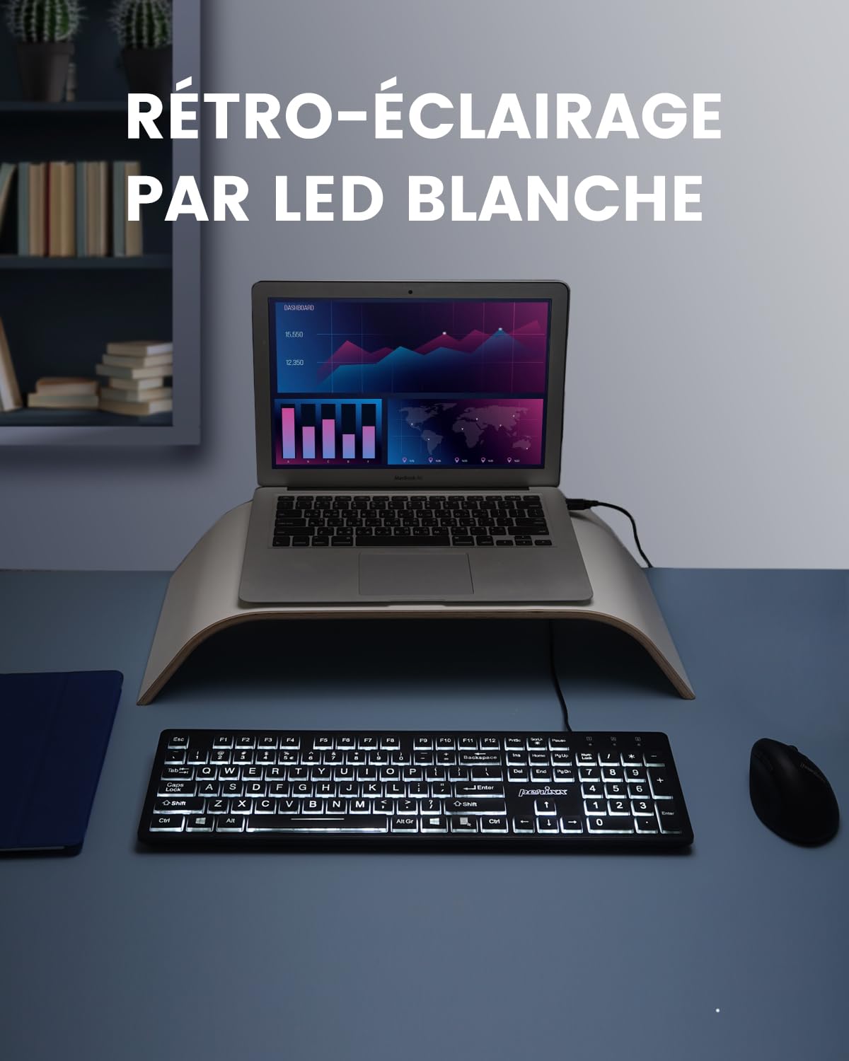 Perixx PERIBOARD-317 Clavier Rétroéclairé Filaire USB, Touches à Membrane, LED Blanche, AZERTY Français, Windows Compatible