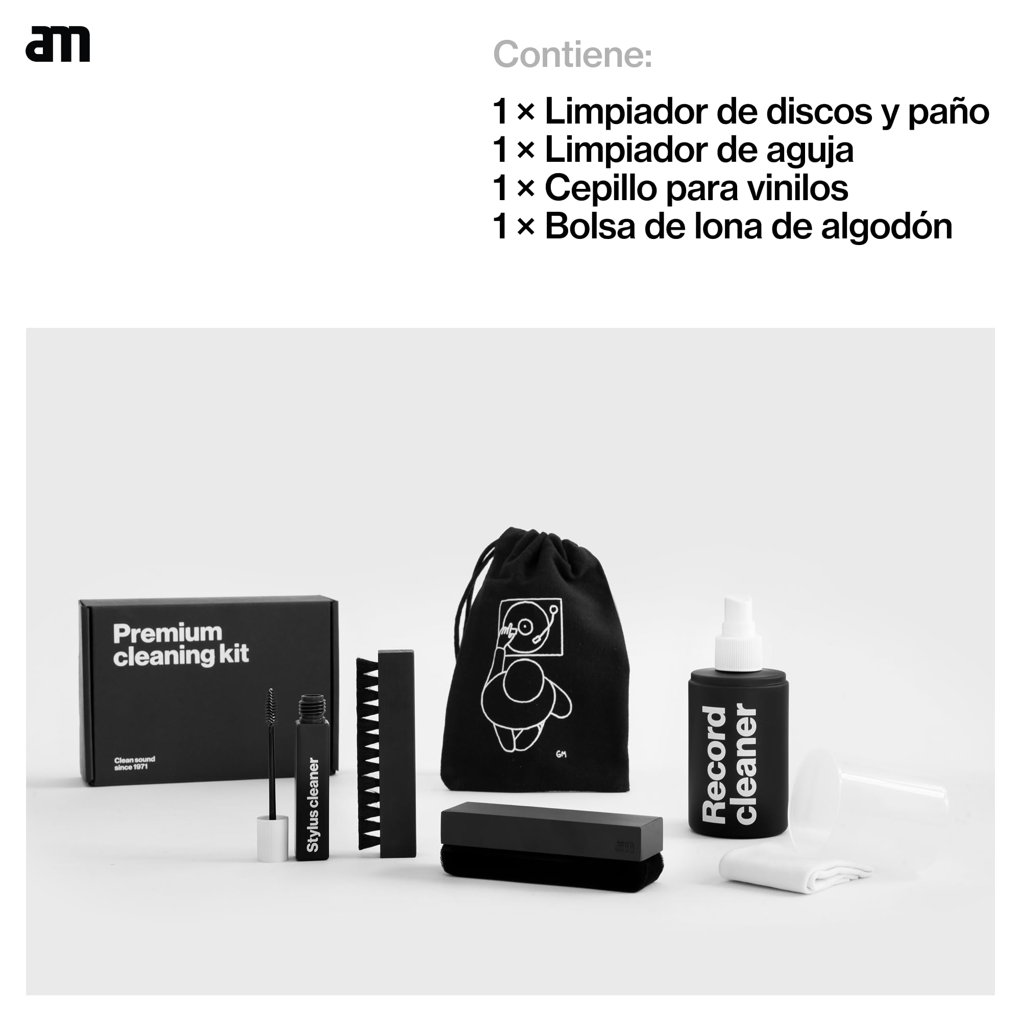 Am Kit Premium de Limpieza para Vinilos 4 en 1 – Limpiador de Discos, Limpiador de Aguja y Cepillos para el Cuidado de Vinilos y Tocadiscos