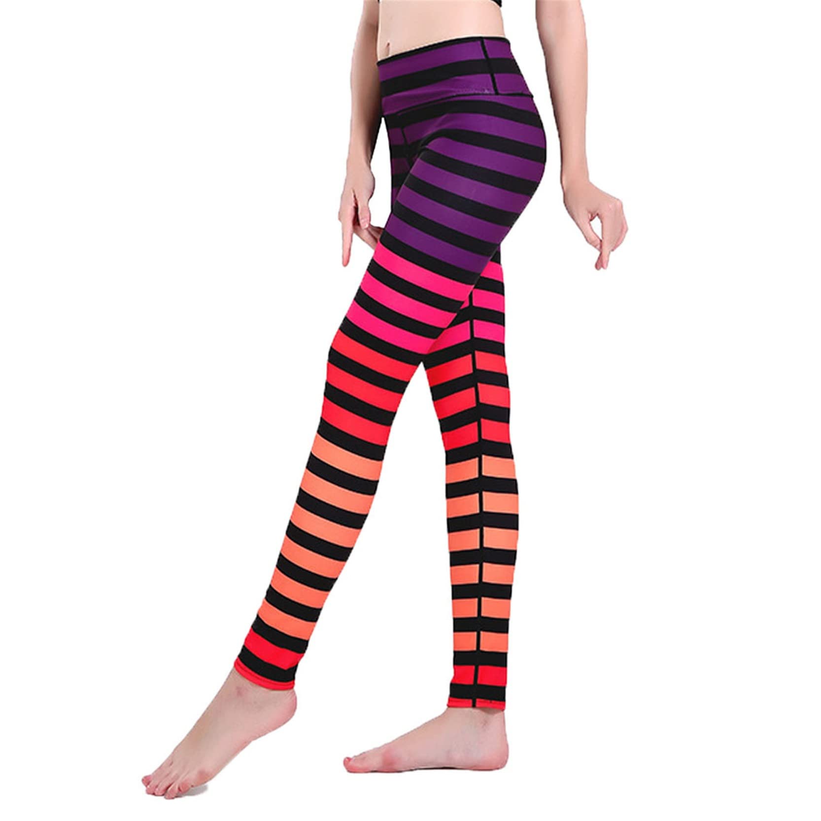Legginsy damskie Push Up, Wzór damski Wzór Legginsy Rajstopy o wysokiej talii Kontrola brzucha 7/8 długości Slim Yoga Spods Szybkie suche tyłki rozciągliwe sportowe legginsy do jogi (Color : Multicol
