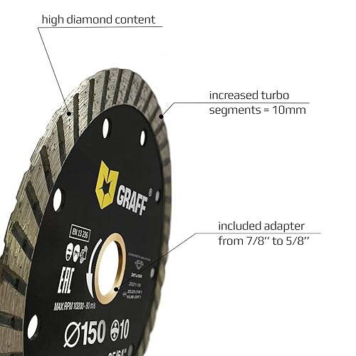 Miniatura 2 de GRAFF Hoja de diamante de 6 pulgadas para amoladora angular, rueda de corte de diamante para cortar piedra, mármol, granito, ladrillo, mampostería,