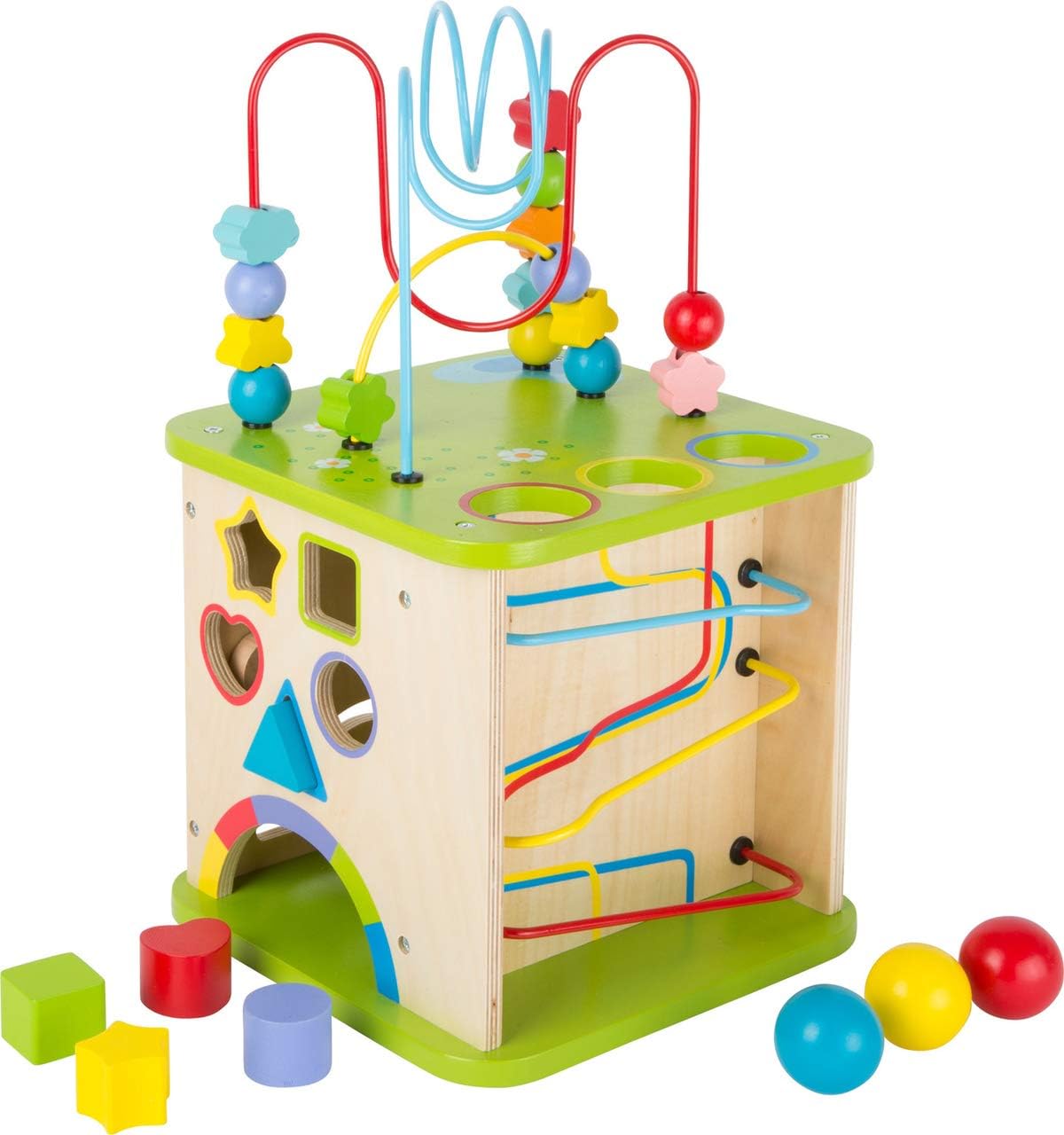 Small Foot 10605 Wooden motoric Cube with Five Sides of Fun, incl. motoric Loops and Ball Track, Multi