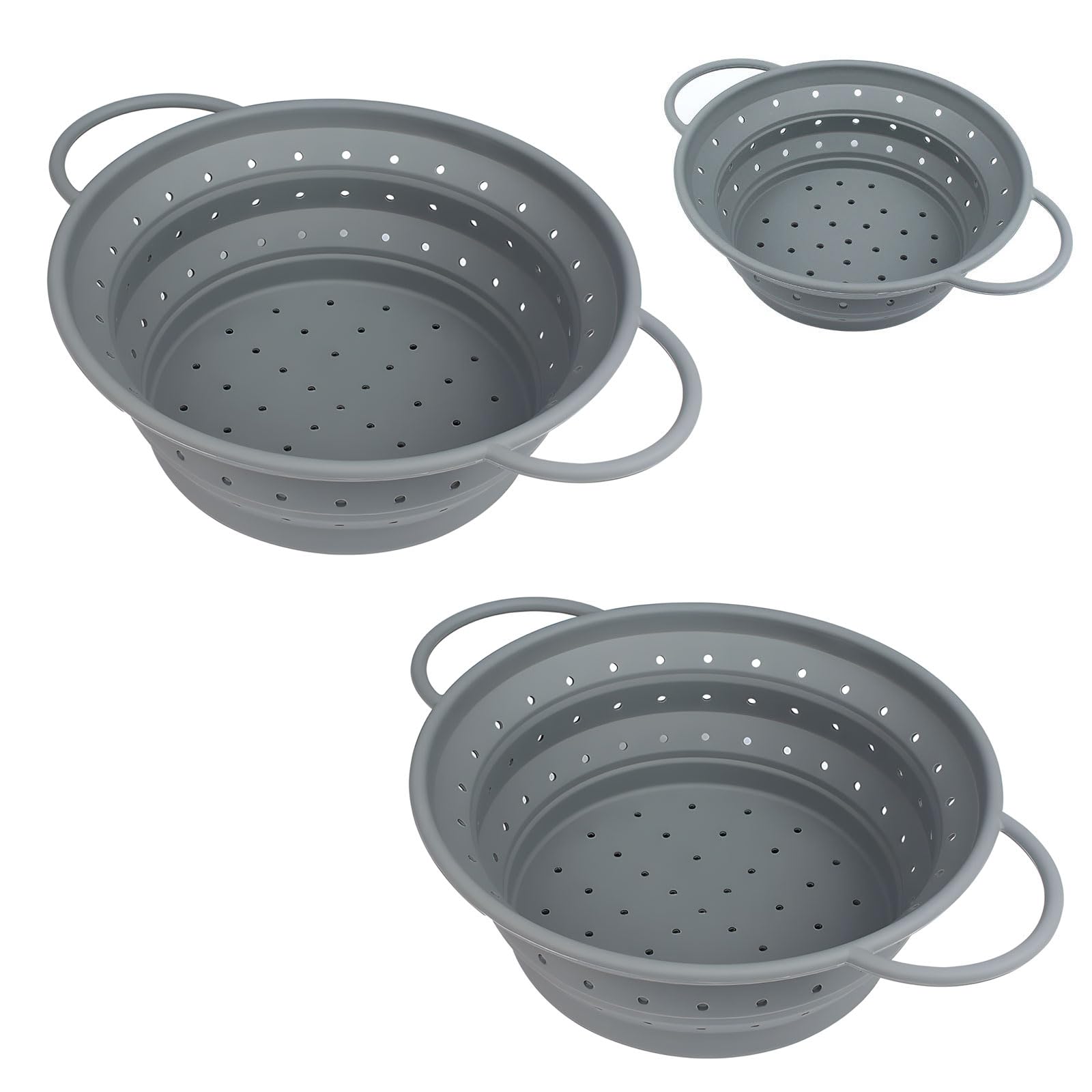 Juego de 3 coladores de cocina plegables de varios tamaños para drenar pasta, verduras y frutas, cesta de materiales de silicona