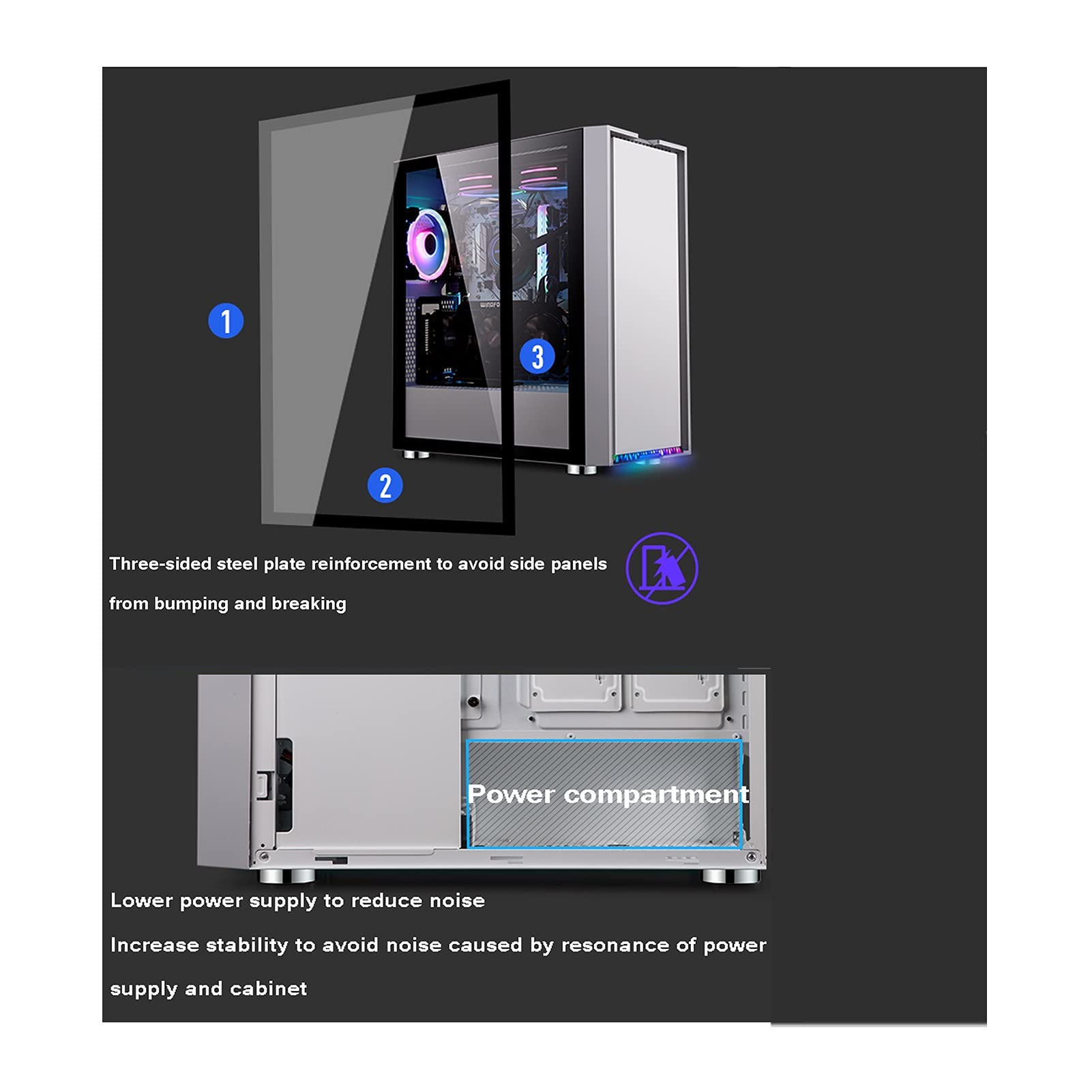 Komputerowa Obudowa, Mid-Tower ATX/M-ATX/ITX Case Gaming PC, W Pełni Przezroczysty Panel Boczny, 8 Pozycji Wentylatora, Chłodzenie Pomocy Technicznej