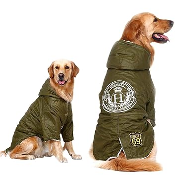 Fladorepet Army Green Winter Warm Big Large Dog Pet Clothes Hoodie Fleece Golden Retriever Cotton Padded Jacket Coat Clothing for (7XL, Green)