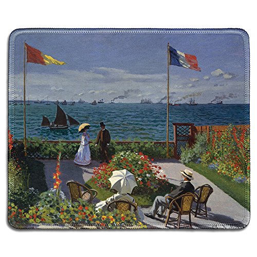 dealzEpic - Art Mousepad - Natural Rubber Mouse Pad with Famous Fine Art Painting of Garden at Sainte-Adresse by Claude Monet - Stitched Edges - 9.5x7.9 inches