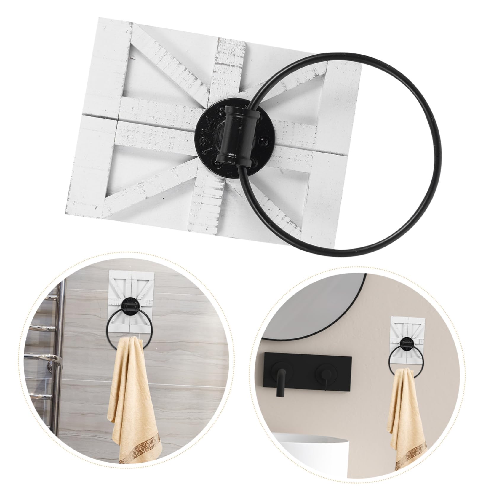 Portasciugamani da Parete Rustico in Ferro Bianco per Cucina e Bagno Design Vintage con Anello Portasciugamani