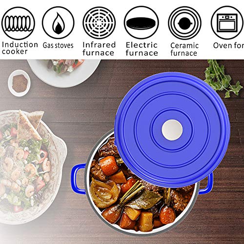 Especo Cast Iron with Lid Enameled Dutch Oven Casserole Dish Nonstick Multi-functional Cookware 4-quart Large Loop Handles & Self-Basting Condensation Ridges On Lid (Blue) 5 Gallery Image Especo Cast Iron with Lid Enameled Dutch Oven Casserole Dish Nonstick Multi-functional Cookware 4-quart Large Loop Handles & Self-Basting Condensation Ridges On Lid (Blue) 5 Gallery Image