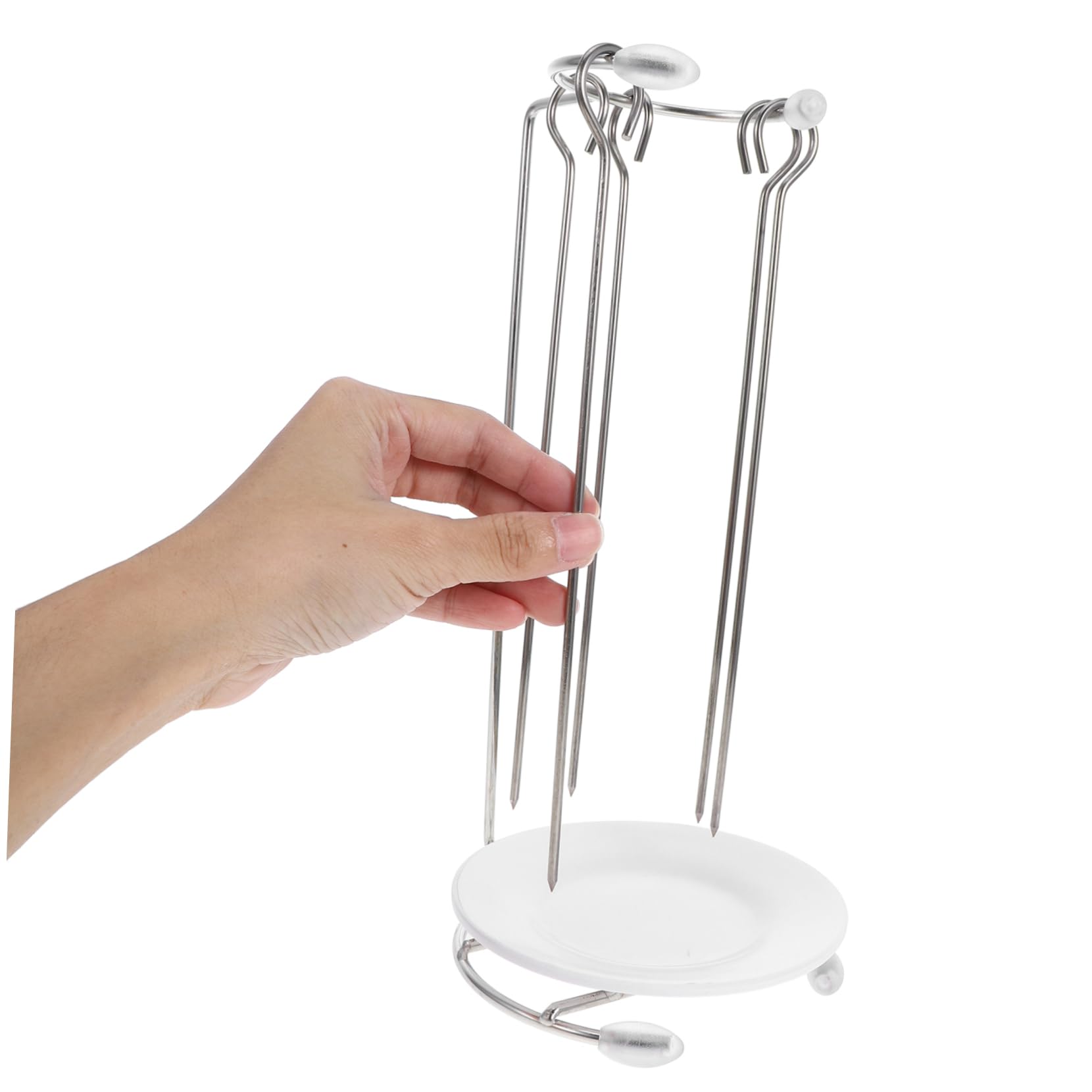 POPETPOP Supporto per Spiedini in Acciaio Inossidabile Resistente per Barbecue All'aperto, Grucce Porta Spiedini con 5 Aghi, per Grigliate, Picnic e Campeggio, Facile da Pulire