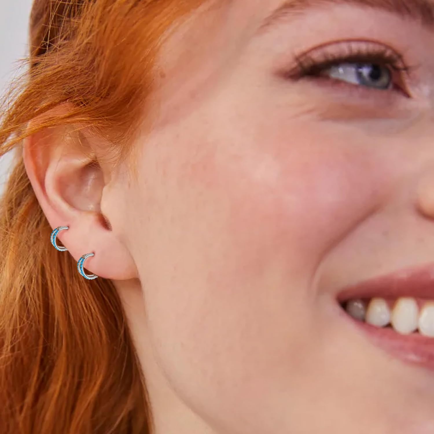 Turquoise Nose Rings Hoops, Cartilage Hoop Earrings for Women Men, 316L Surgical Steel 20g 18g Labret Lip Tragus Helix Daith Conch Piercing Jewelry 6mm/7mm/8mm