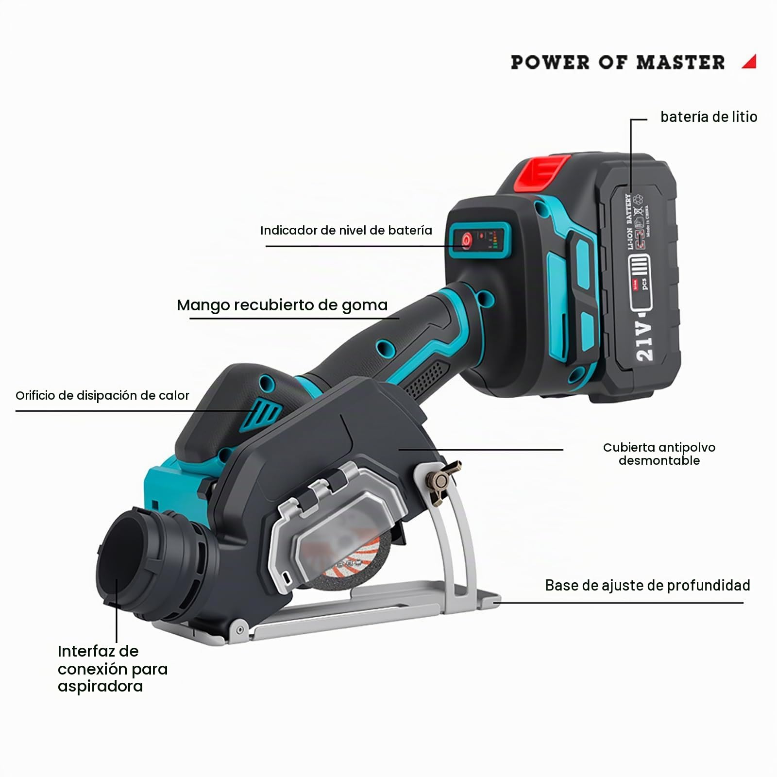 Amoladora Angular a Batería 21V 19500RPM, Amoladora Pequeña con 2 Baterías de 3000 mAh, 7 Discos de Corte y 5 Ruedas de Láminas para Lijar y Pulir Metal, Cortar Madera, Azulejos y Plástico