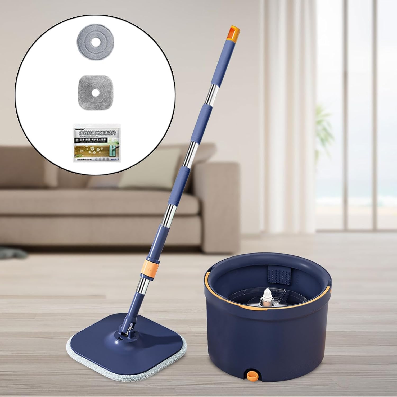 Mop and Bucket Set with Microfiber Mops for Efficient Floor Cleaning, Blue