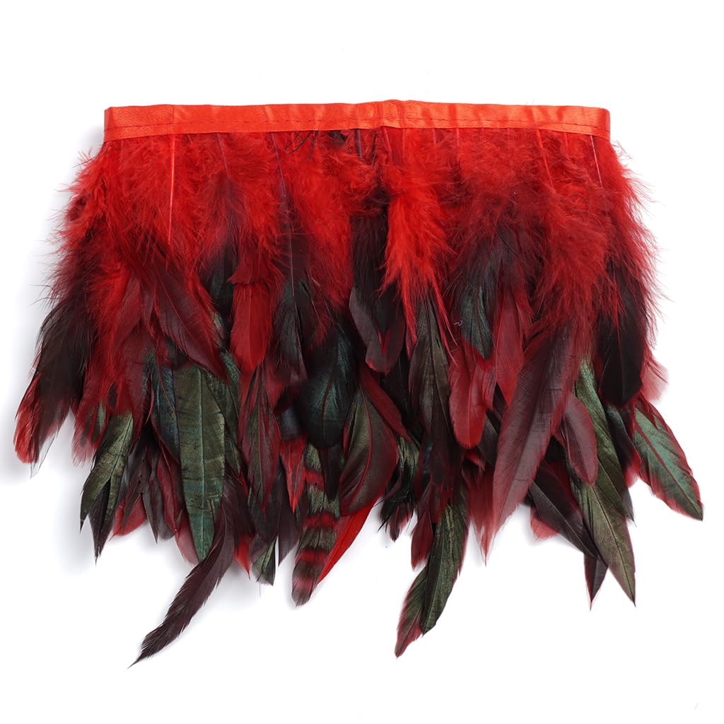 Shekyeon 2yards Rooster Feather Fringe Trim for Costume Decoration (Red)